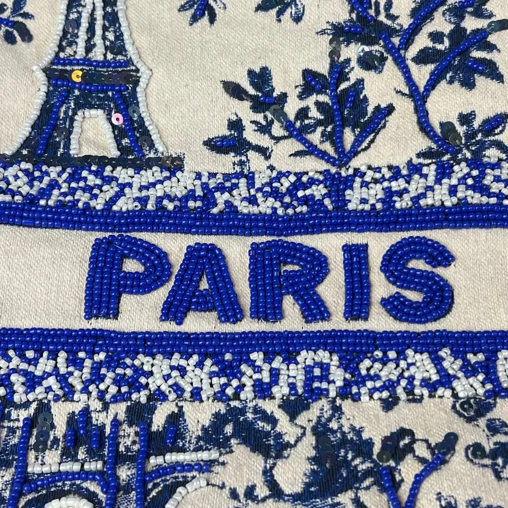 NWT America & Beyond Beaded Brocade Paris Tote Bag Blue Floral